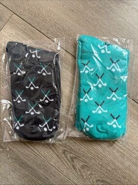 Men's Crew Socks Pack - Black & Teal Golf Pattern